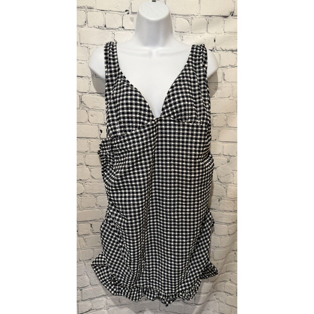 J. Crew Ruched Swim Dress in Classic Black & White Gingham Plus size 24
